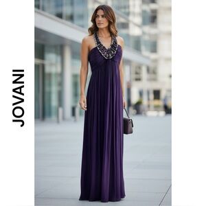 JOVANI PURPLE SILK FORMAL LONG DRESS  GOWN BEADED NECKLINE 8